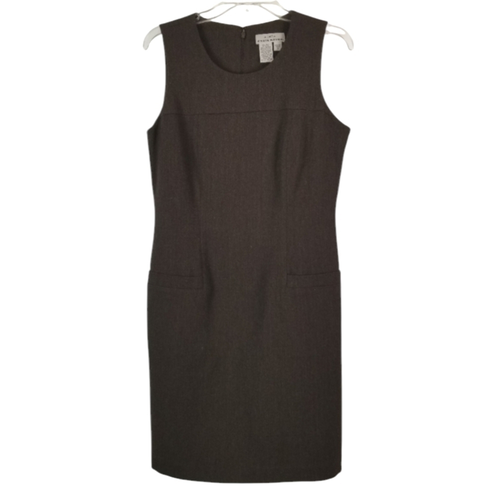 AKA Eddie Bauer Womens Midi Wool Dress Size 8 Brown Office Siren Lined Pockets